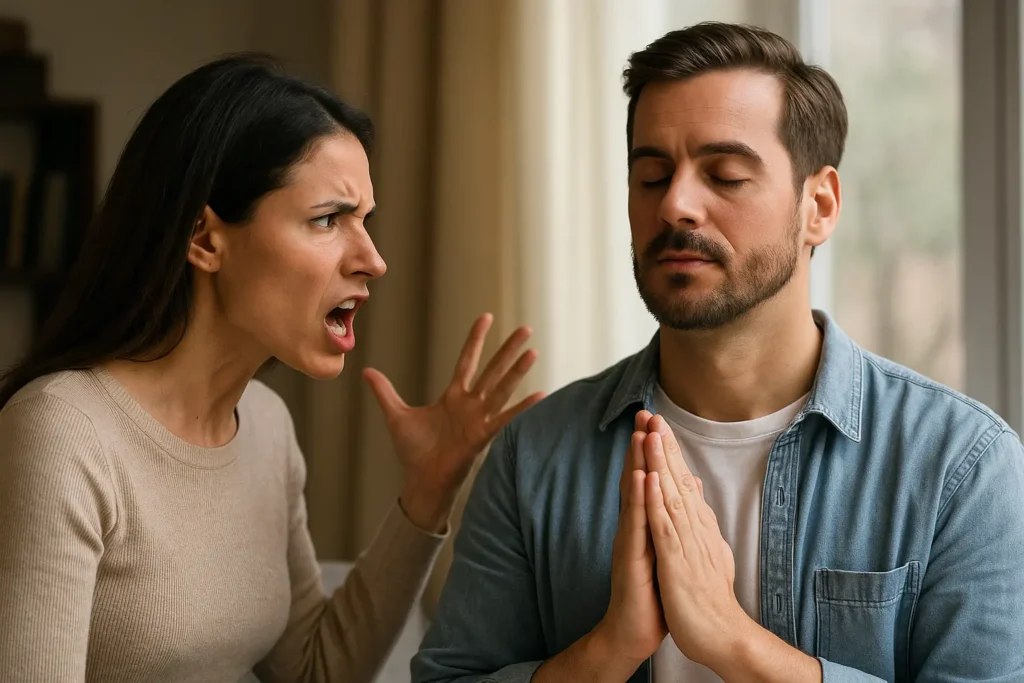 Gérer une crise dans un couple avec un partenaire borderline : rester calme, respirer et reporter la discussion.
