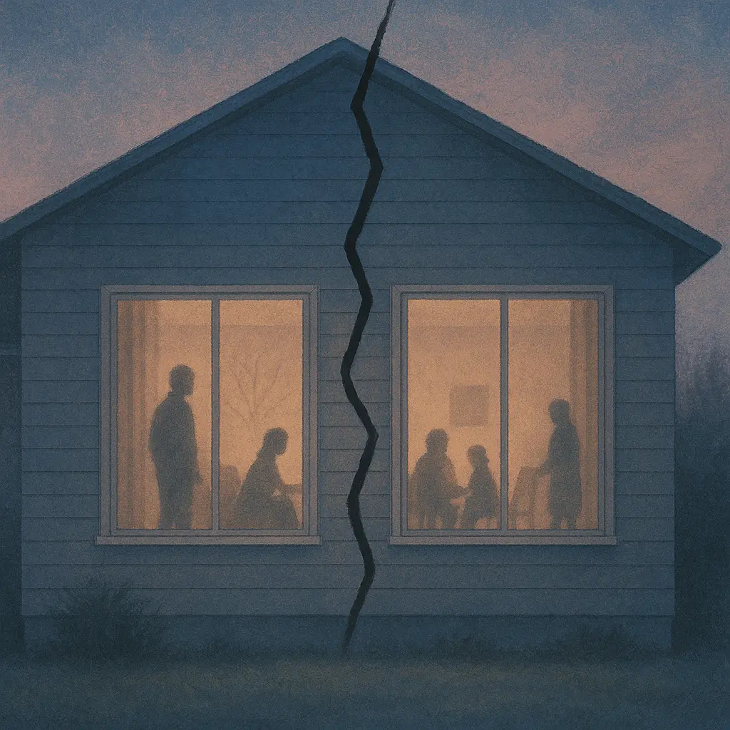 Illustration d’une maison fissurée symbolisant les tensions familiales liées au trouble borderline