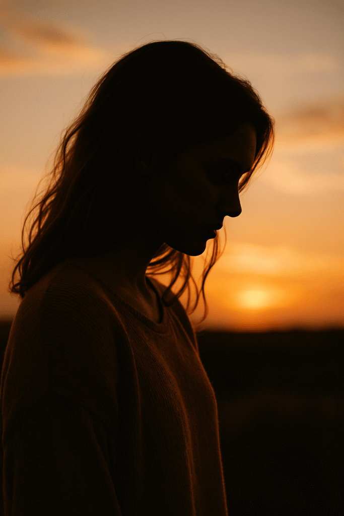 accueil femme ensemble borderline femme avec coucher de soleil au second plan