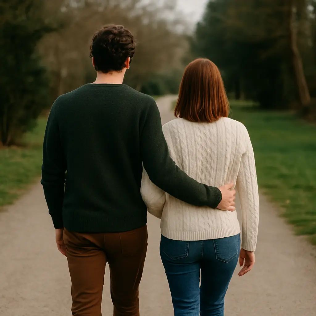 Préserver l’équilibre dans un couple borderline : couple marchant côte à côte, symbole d’un chemin commun.