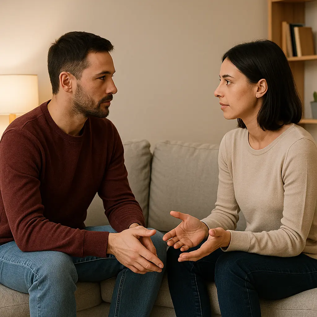 Couple borderline discutant avec respect et écoute dans un cadre apaisant