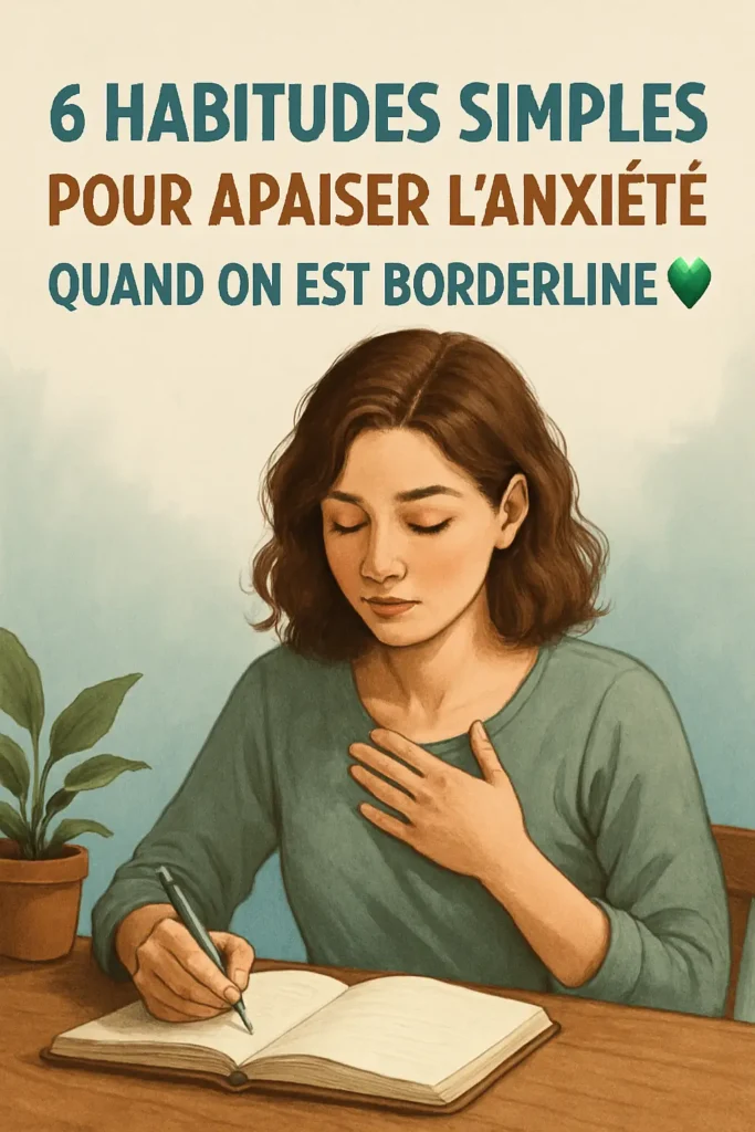 Une femme adulte dans un intérieur calme, regardant par la fenêtre, illustrant l’anxiété quand on est borderline au quotidien.