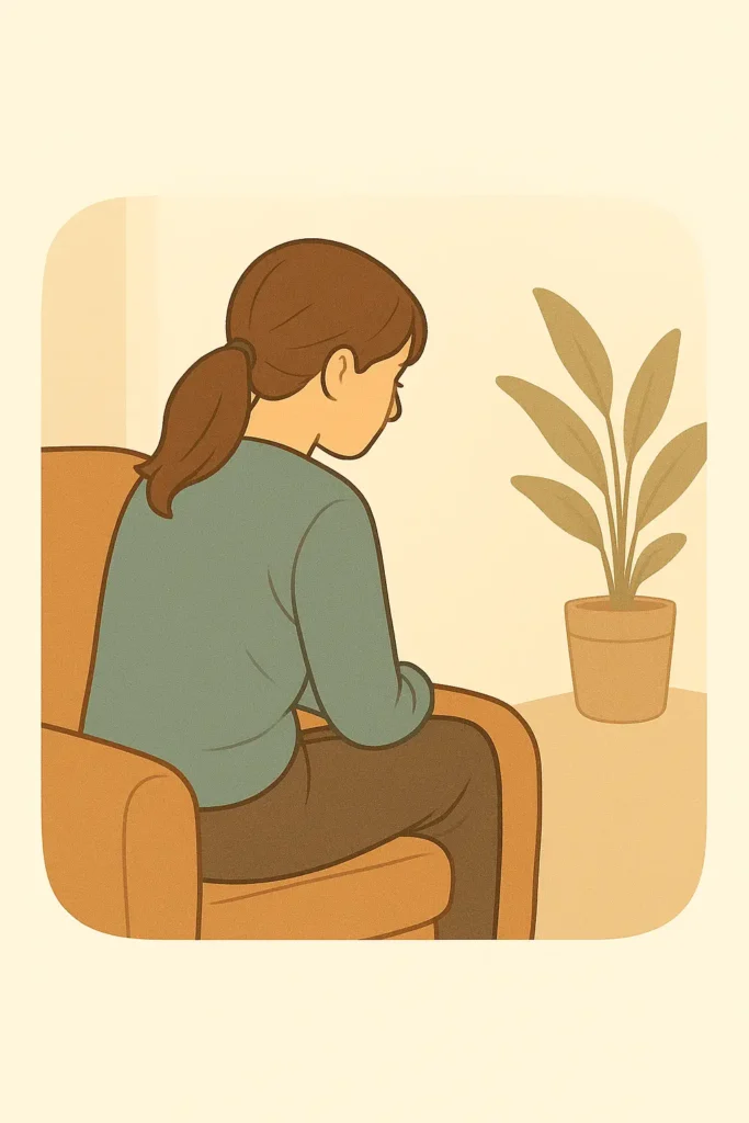 Illustration d’un proche pensif et silencieux, représentant les émotions de l’entourage face au trouble borderline, dans un style pastel doux