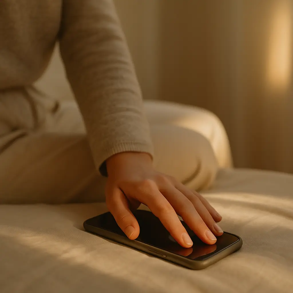 Main posée sur un téléphone, symbole de l’attente et du besoin de réassurance dans le trouble borderline.