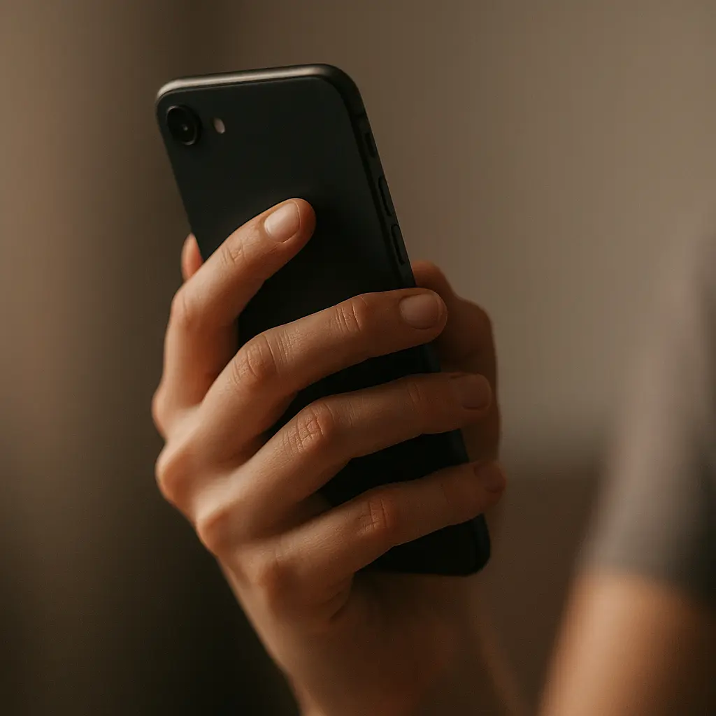 Main serrant un téléphone, représentant l’attente et l’angoisse de ne pas être rejoint