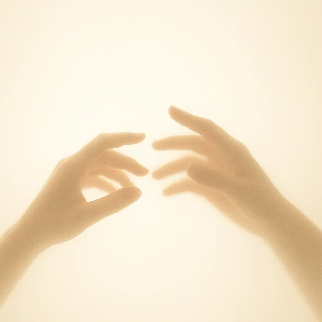 Deux mains proches sans se toucher, lumière douce, ambiance bienveillante