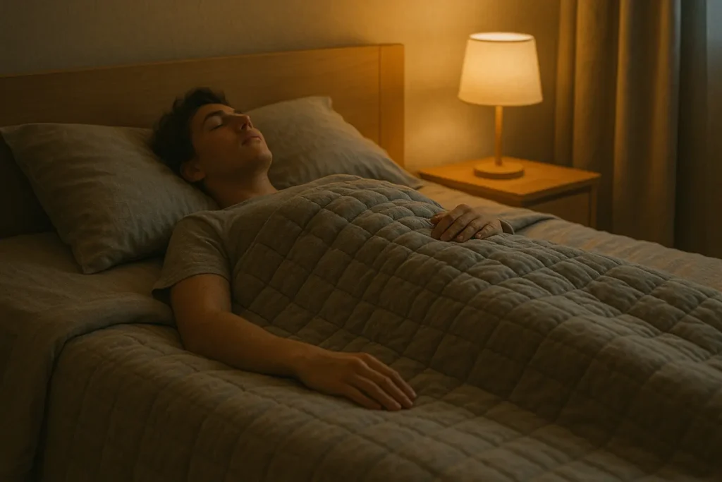 homme qui dort avec un couverture lestée 