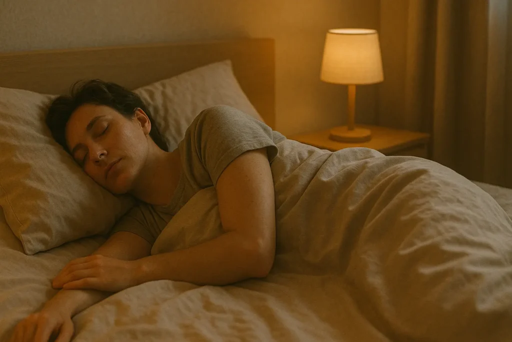 personne endormie paisiblement, draps légèrement froissés