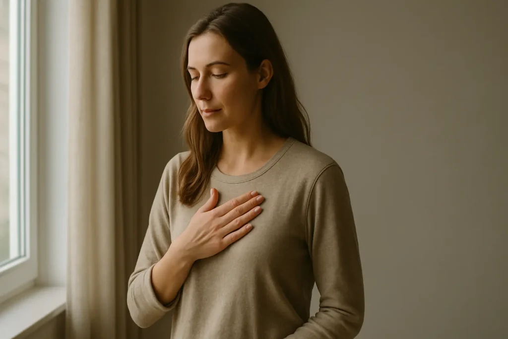 Une personne debout près d’une fenêtre,