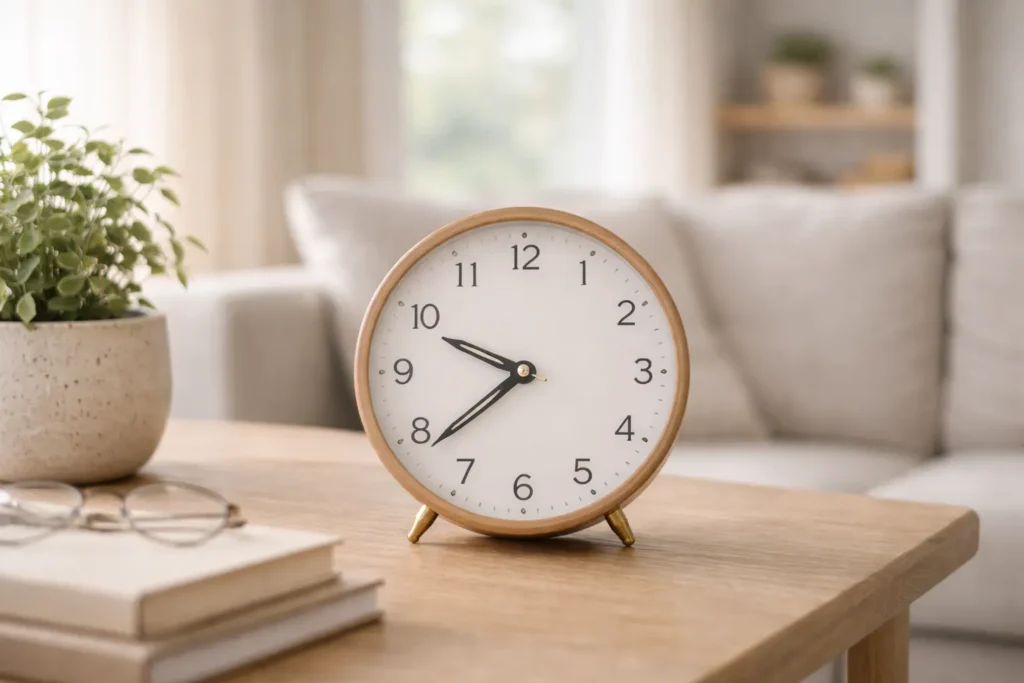 Horloge dans une ambiance douce représentant le temps nécessaire pour retrouver le calme.