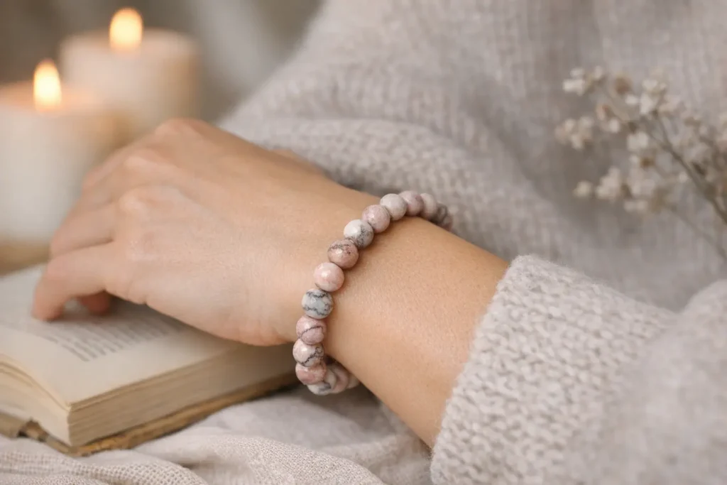 Bracelet en Jaspe Zébré Rose – Pierre d’Équilibre et d’Acceptation de Soi