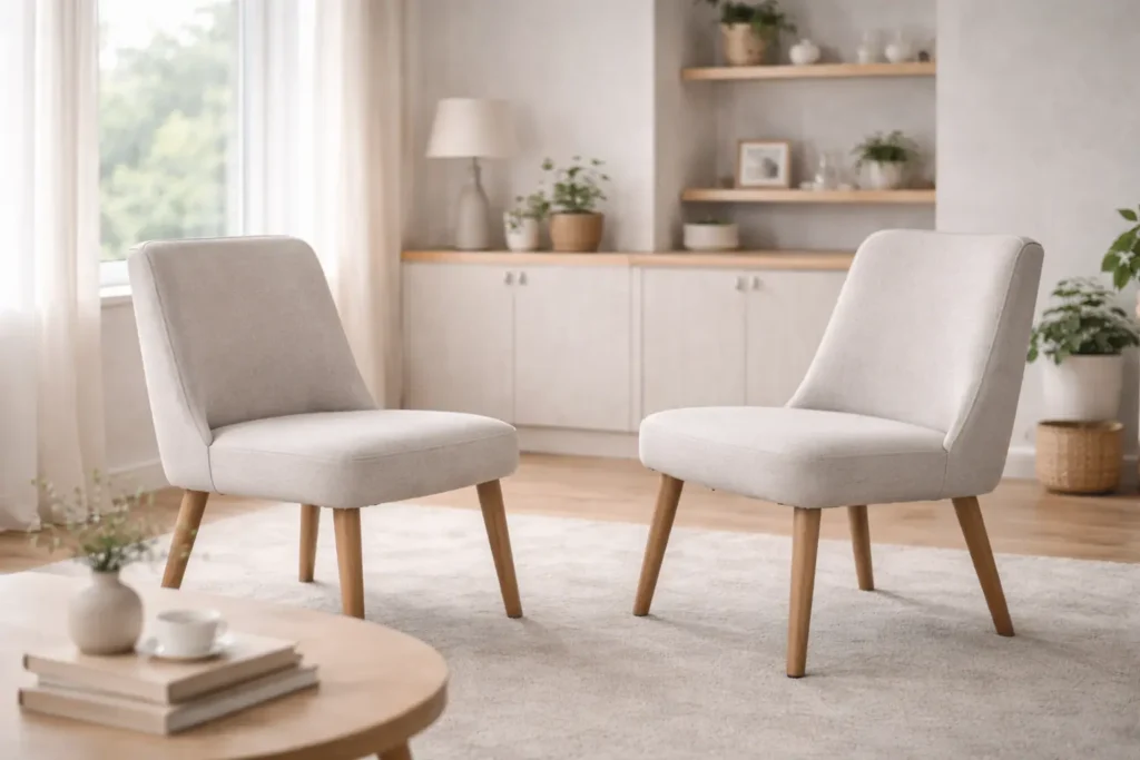 Deux chaises orientées différemment dans une pièce calme, représentant le décalage émotionnel dans le retour après un silence.