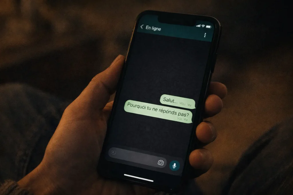 personne en ligne mais ne répond pas message vu attente smartphone