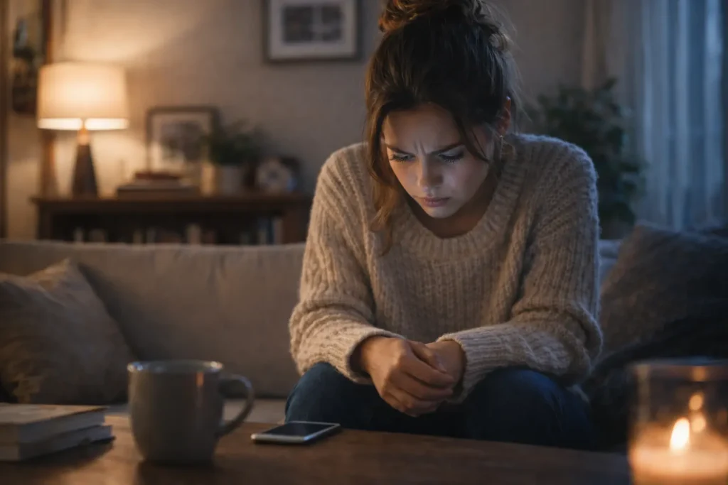 personne seule regard triste assise dans une pièce