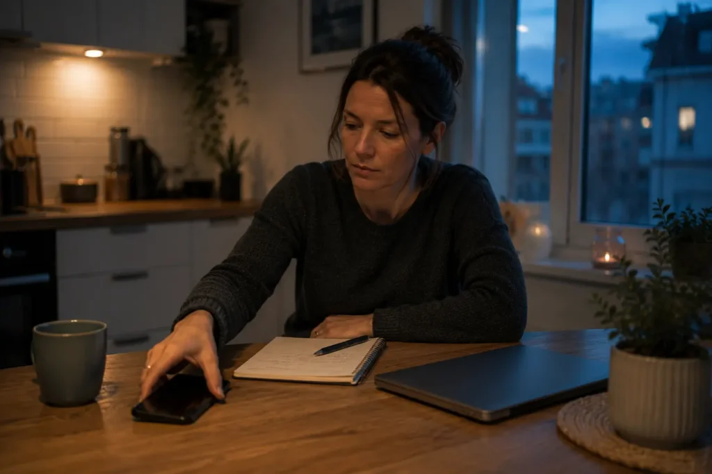 Une personne prend du recul avant d’agir sous l’effet d’une émotion intense.