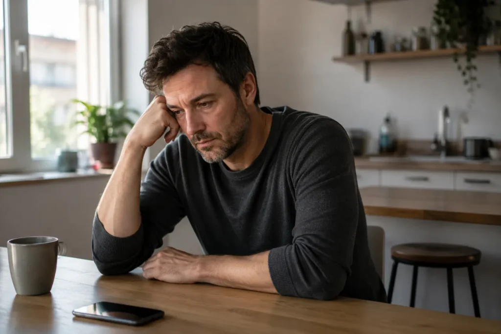 Homme adulte traversant une réactivation émotionnelle après une période de stabilité
